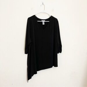Catherines V-Neck 3/4 Sleeve Asymmetrical Blouse Women Size 1X Color Black